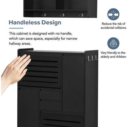 Multi-Functional Shoe Cabinet with Wall Cabinet, Space-saving Design Foyer Cabinet with 2 Flip Drawers, Versatile Side Cabinet for Hallway, Black