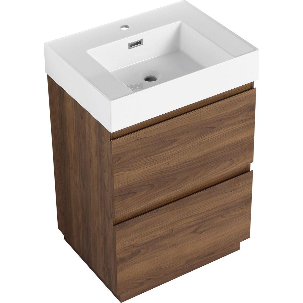 24" Bathroom Vanities with Single Sink Combo, Modern Undermount Bathroom Sink Cabinet with Double drawer, Freestanding Bathroom Sink Cabinet,Engineering wood,Brown