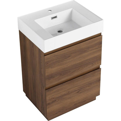 24" Bathroom Vanities with Single Sink Combo, Modern Undermount Bathroom Sink Cabinet with Double drawer, Freestanding Bathroom Sink Cabinet,Engineering wood,Brown