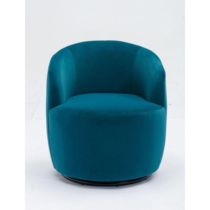 Velvet Fabric Swivel Accent Armchair Barrel Chair With Black Powder Coating Metal Ring,Teal