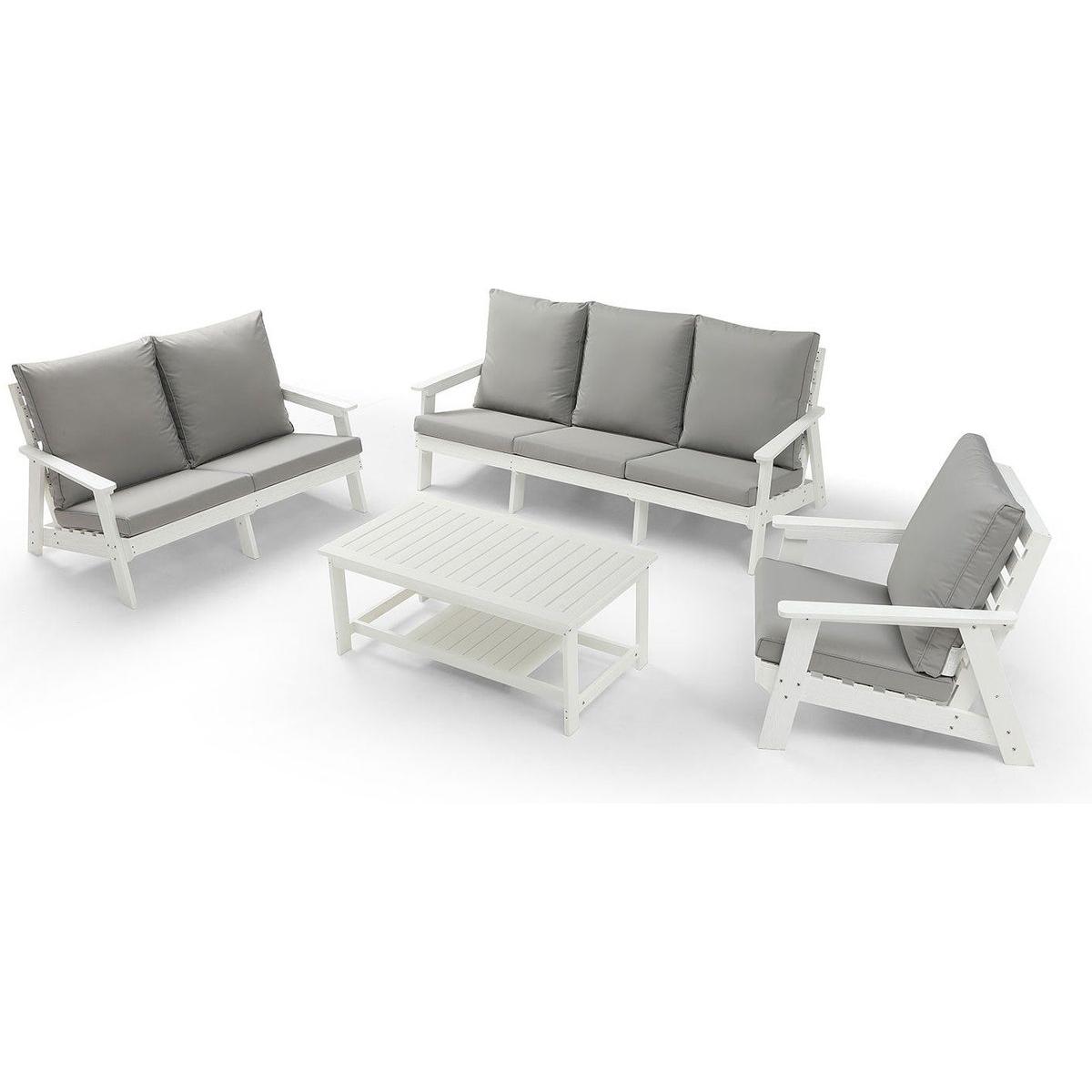 HIPS All-Weather Outdoor Single Sofa with Cushion, White/Grey