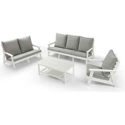 HIPS All-Weather Outdoor Single Sofa with Cushion, White/Grey
