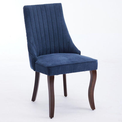 Rayon Cloth Flocking Linen Dining Chairs Channel Kitchen Dinner Chair Comfy Fabric Upholstered Accent Chair for Dining Room with Curved Solid Wood Legs,Set of 2 (Blue) - Streamdale Furniture