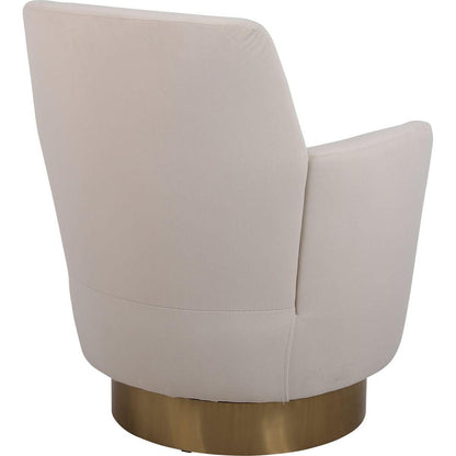 Velvet Swivel Barrel Chair, Swivel Accent Chairs Armchair for Living Room, Reading Chairs for Bedroom Comfy, Round Barrel Chairs with Gold Stainless Steel Base (Beige)