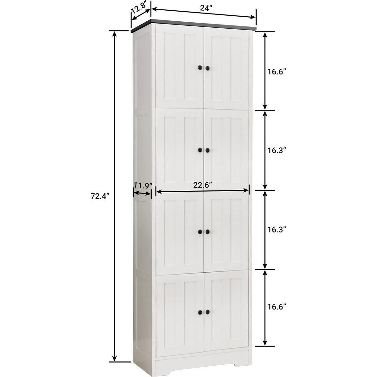 Tall Storage Cabinet with 8 Doors and 4 Shelves, Wall Storage Cabinet for Living Room, Kitchen, Office, Bedroom, Bathroom, White
