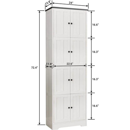 Tall Storage Cabinet with 8 Doors and 4 Shelves, Wall Storage Cabinet for Living Room, Kitchen, Office, Bedroom, Bathroom, White