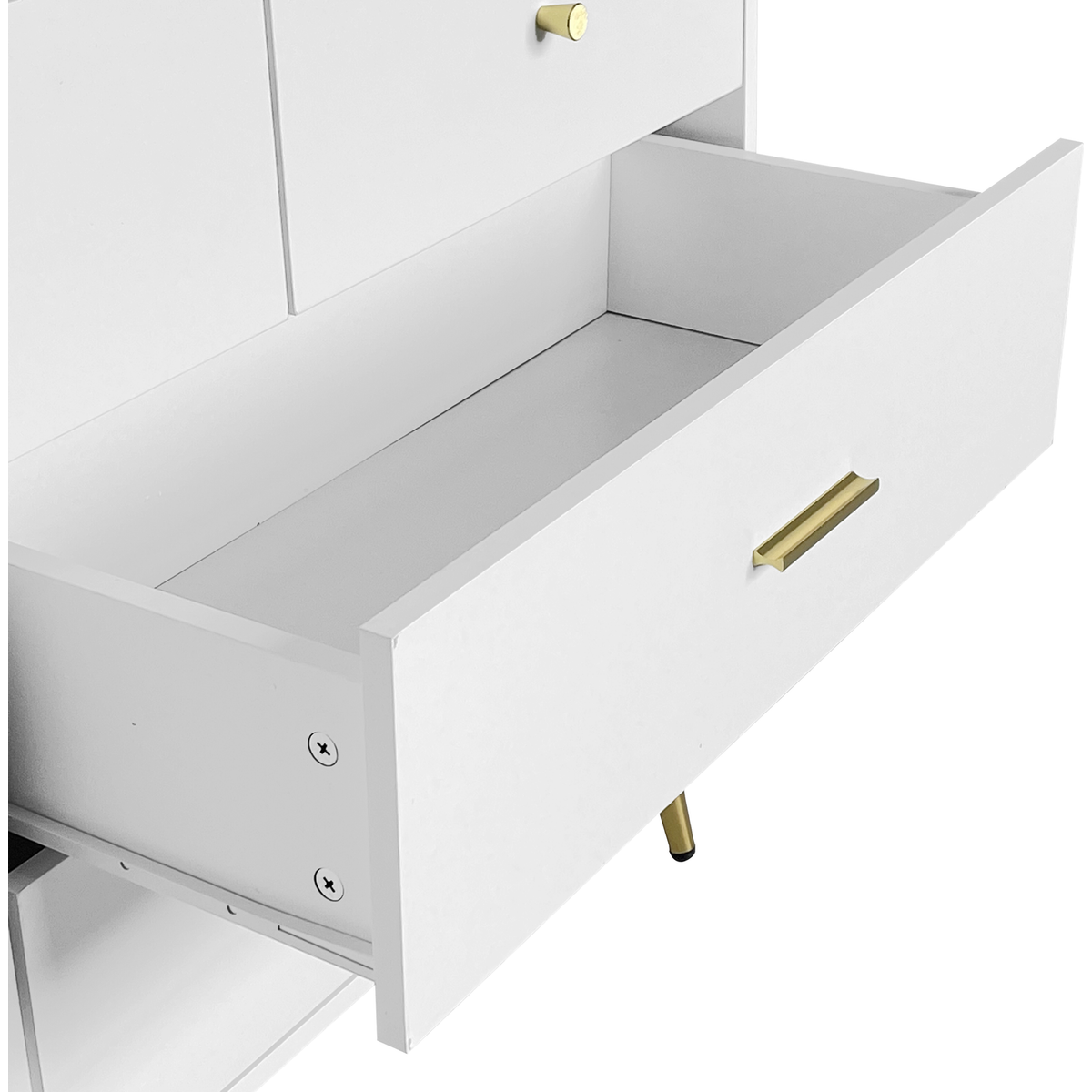 Seven Drawers Large Chest of Drawer Cabinet with Golden Handle and Golden Legs White Color