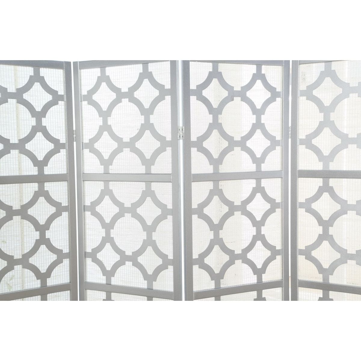 Quarterfoil infused Diamond Design 4-Panel Room Divider, Silver