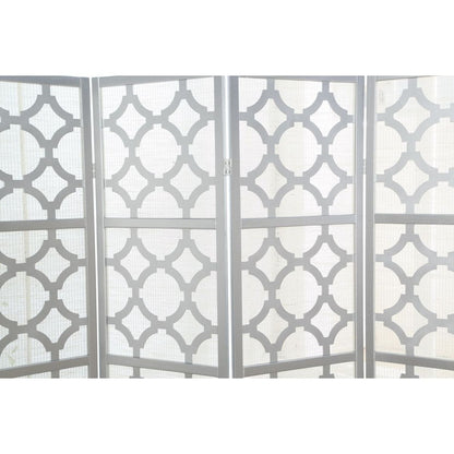 Quarterfoil infused Diamond Design 4-Panel Room Divider, Silver