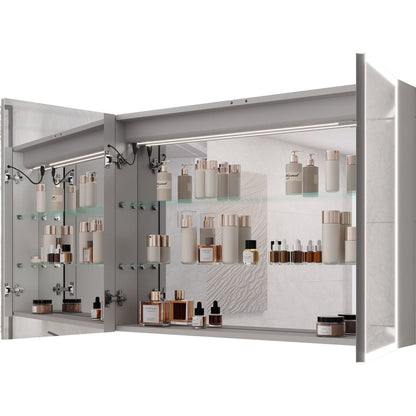 Bathroom Medicine Cabinet with Lights, 36x24 Inch LED Medicine Cabinet with Mirror, Double Door Lighted Medicine Cabinet with Defogger, Dimmer, Clock & Temp Display, 2 Outlets & USB Ports