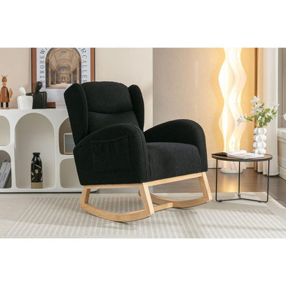 Teddy Fabric Rocking Chair With Packet Wood Legs,Black