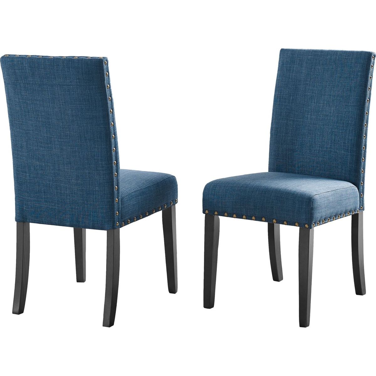 Biony Fabric Dining Chairs with Nailhead Trim, Set of 2, Blue