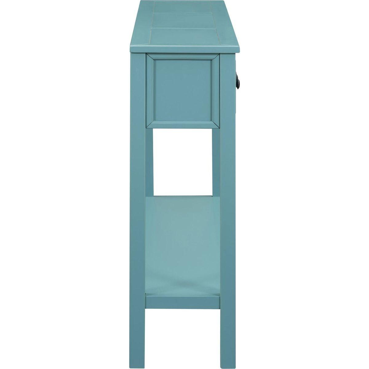 Rustic Entryway Console Table, 60" Long Sofa Table with two Different Size Drawers and Bottom Shelf for Storage (Turquoise Green)