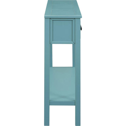 Rustic Entryway Console Table, 60" Long Sofa Table with two Different Size Drawers and Bottom Shelf for Storage (Turquoise Green)