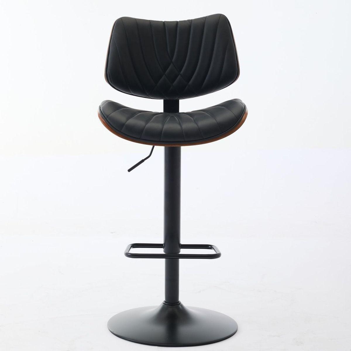 Walnut Bentwood Bar Stools Mid Century Modern Adjustable Counter Height Black Leather Upholstered 360Swivel Bar Chairs for Kitchen Island/Dining Room/Cafe, 1 chair/1carton,Black