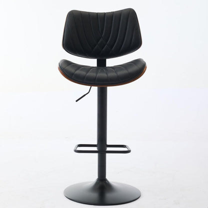 Walnut Bentwood Bar Stools Mid Century Modern Adjustable Counter Height Black Leather Upholstered 360Swivel Bar Chairs for Kitchen Island/Dining Room/Cafe, 1 chair/1carton,Black