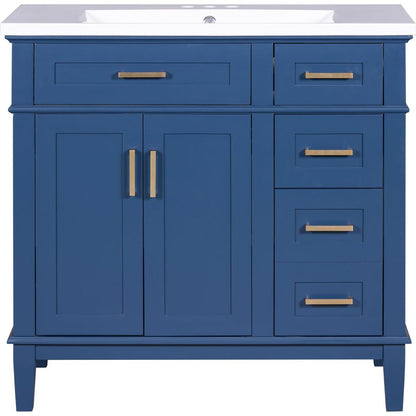 36-inch Bathroom Vanity with Resin Sink, Modern Bathroom Cabinet in Blue, Featuring Two Soft Close Doors and Four Drawers