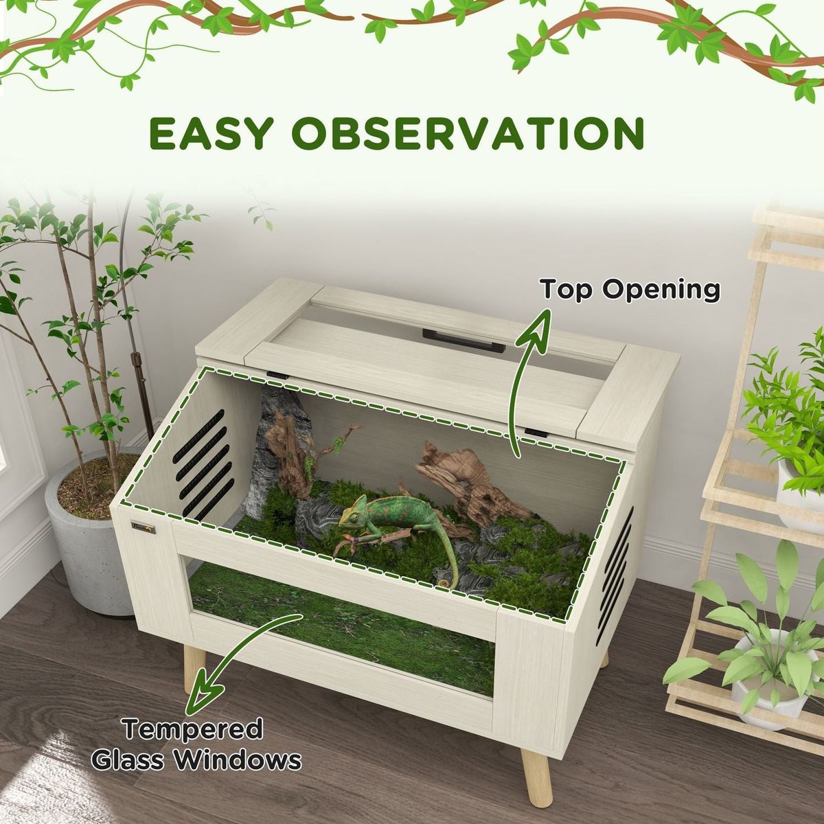 Reptile Terrarium 29 Gallon Top Opening Reptile Tank with Glass Windows Air Ventilations, for Snakes Lizards Horned Frogs Chameleons Hamsters Gerbils, 31.5" x 20" x 24"