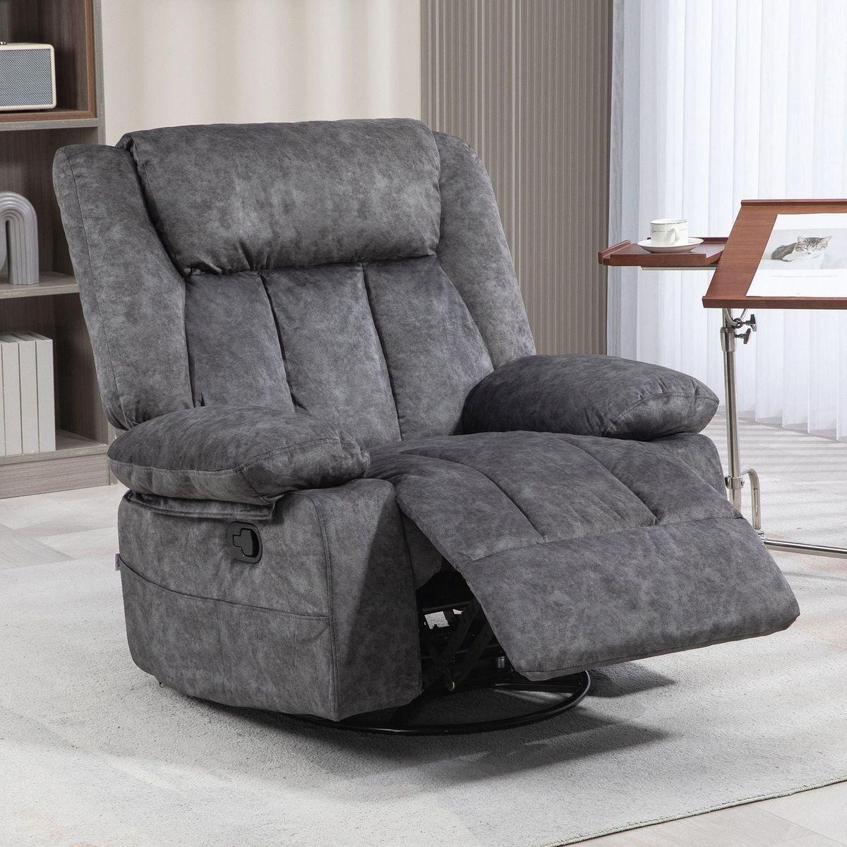 Swivel Rocker Recliner Chair for Living Room, Fabric Reclining Chair for Nursery, Rocking Chair with Footrest, Side Pockets, Charcoal Gray