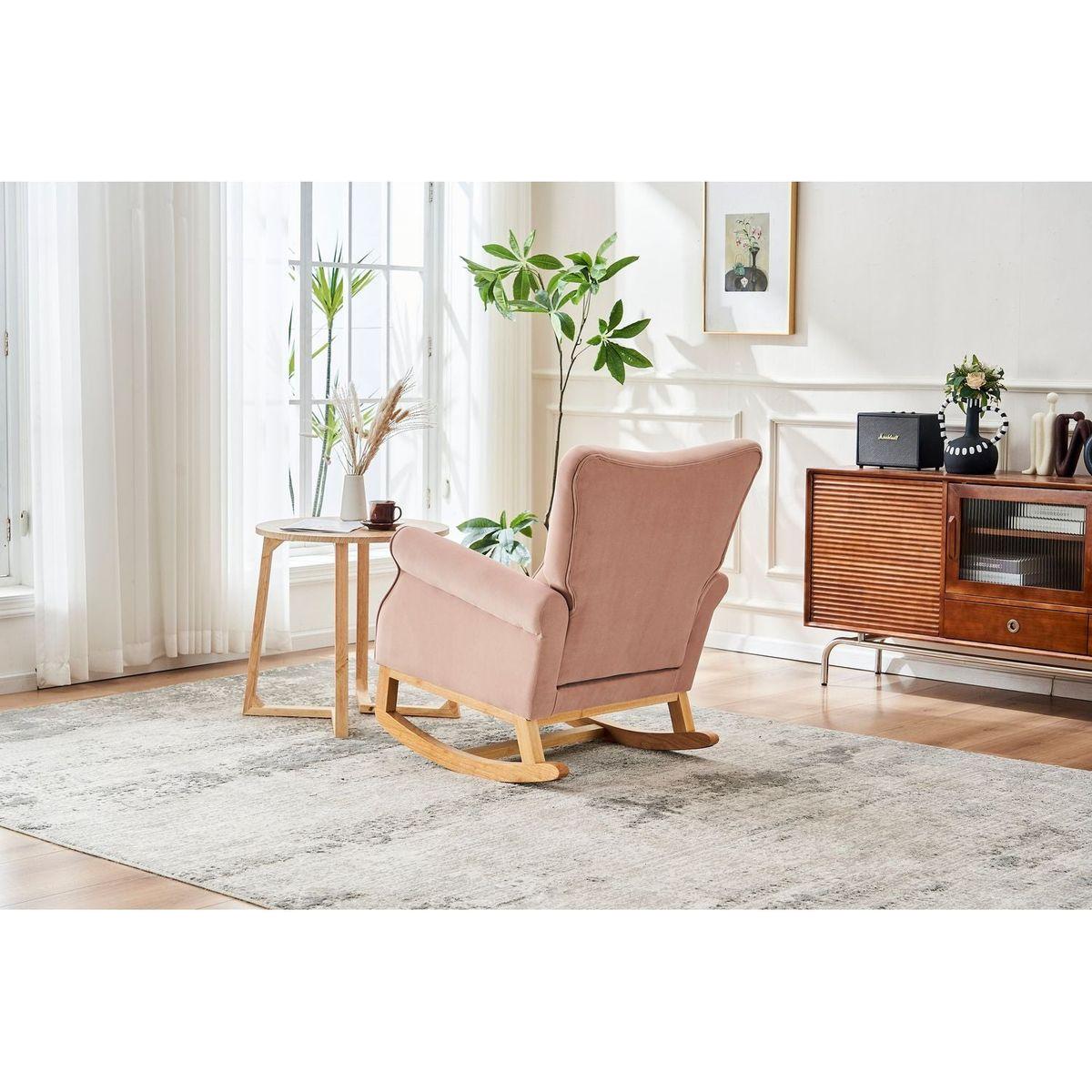 Baby Room High Back Rocking Chair Nursery Chair, Comfortable Rocker Fabric Padded Seat, Modern High Back Armchair