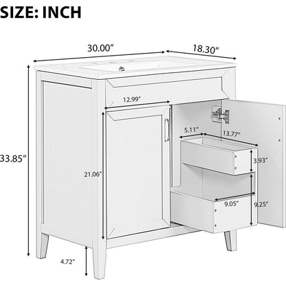 30" Bathroom Vanity with Sink, Multi-functional Bathroom Cabinet with Doors and Drawers, Solid Frame and MDF Board, Green