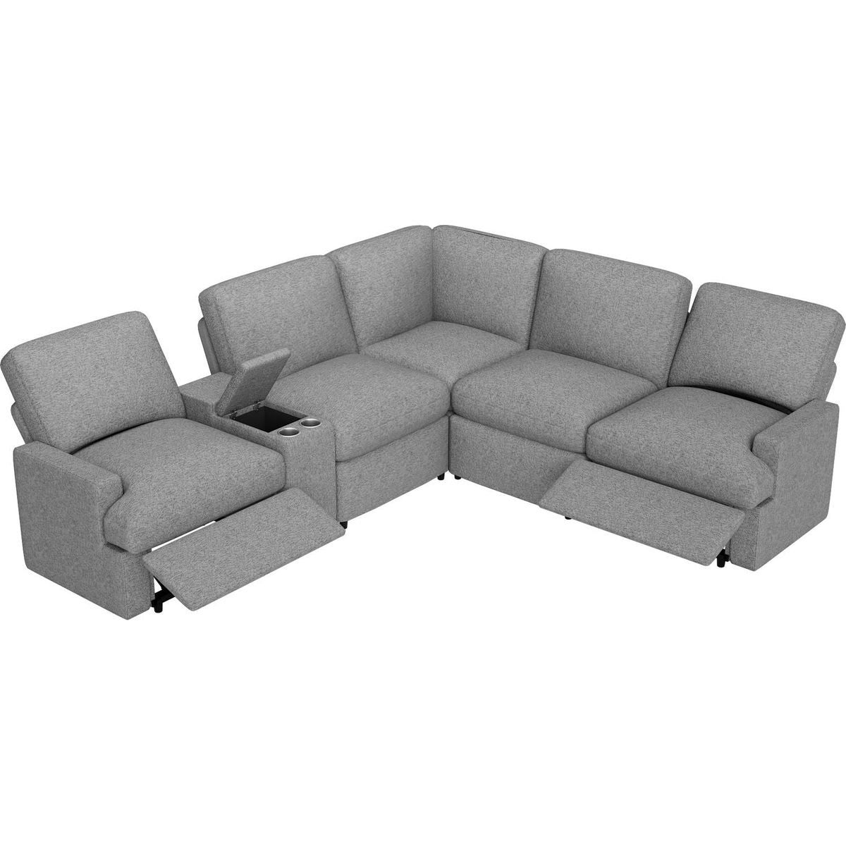 104" Power Recliner Corner Sofa Home Theater Reclining Sofa Sectional Couches with Storage Box, Cup Holders, USB Ports and Power Socket for Living Room, Grey