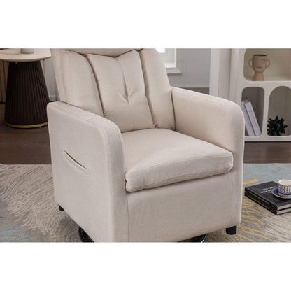 Linen Fabric Swivel Rocking Chair Gilder Chair With Pocket,Beige