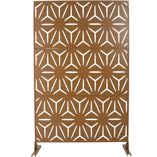Freestanding Decorative Metal Privacy Screen for Deck Balcony Patio, Brown, Steel, 76' H x 48' W