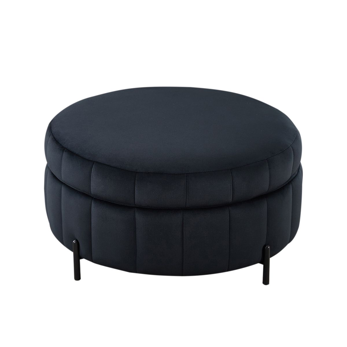 31.5' W Upholstered Round Ottoman With Reversible Lid, Velvet Storage Stool, Channel Tufted Pumpkin-shape Footstool for Living room, Bedroom and Office, Black
