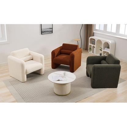 Modern Accent Chair Lambskin Sherpa Fabric Upholstered Comfy Reading Arm Chair Soft Padded Armchair with Back and Pillow for Living Room Bedroom Reception Waiting Room Office, Cream