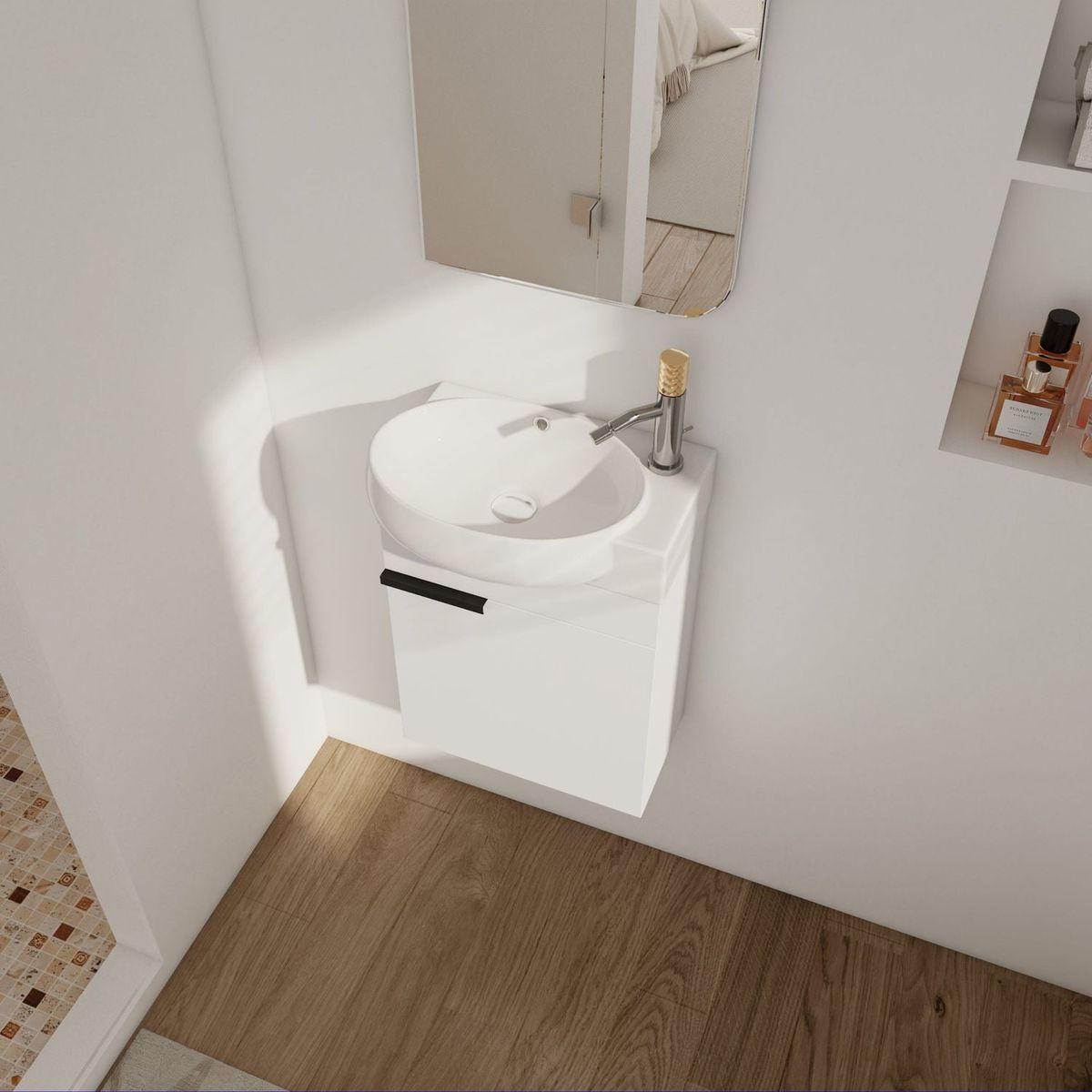 Soft Close Doors Bathroom Vanity With Sink,16 Inch For Small Bathroom