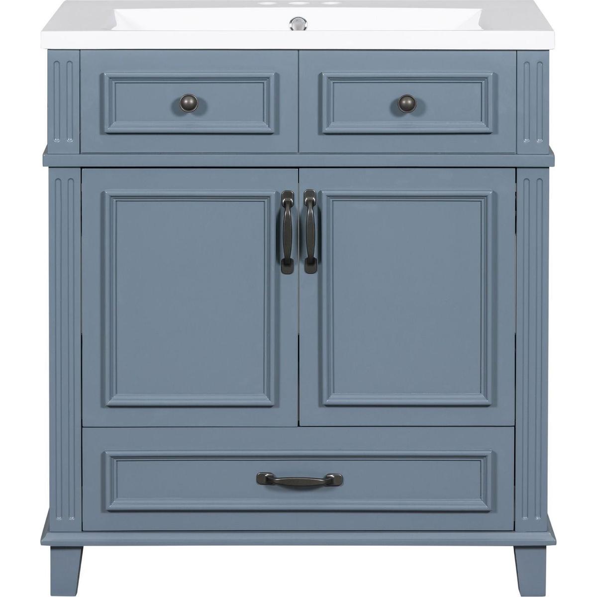 30" Bathroom Vanity with Resin Sink,Solid Wood Frame Bathroom Storage Cabinet with Soft Closing Doors,Retro Style, Blue