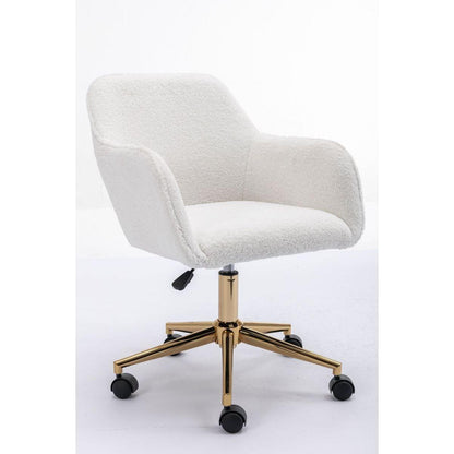 Modern Teddy Fabric Material Adjustable Height 360 Revolving Home Office Chair With Gold Metal Legs And Universal Wheel For Indoor,White