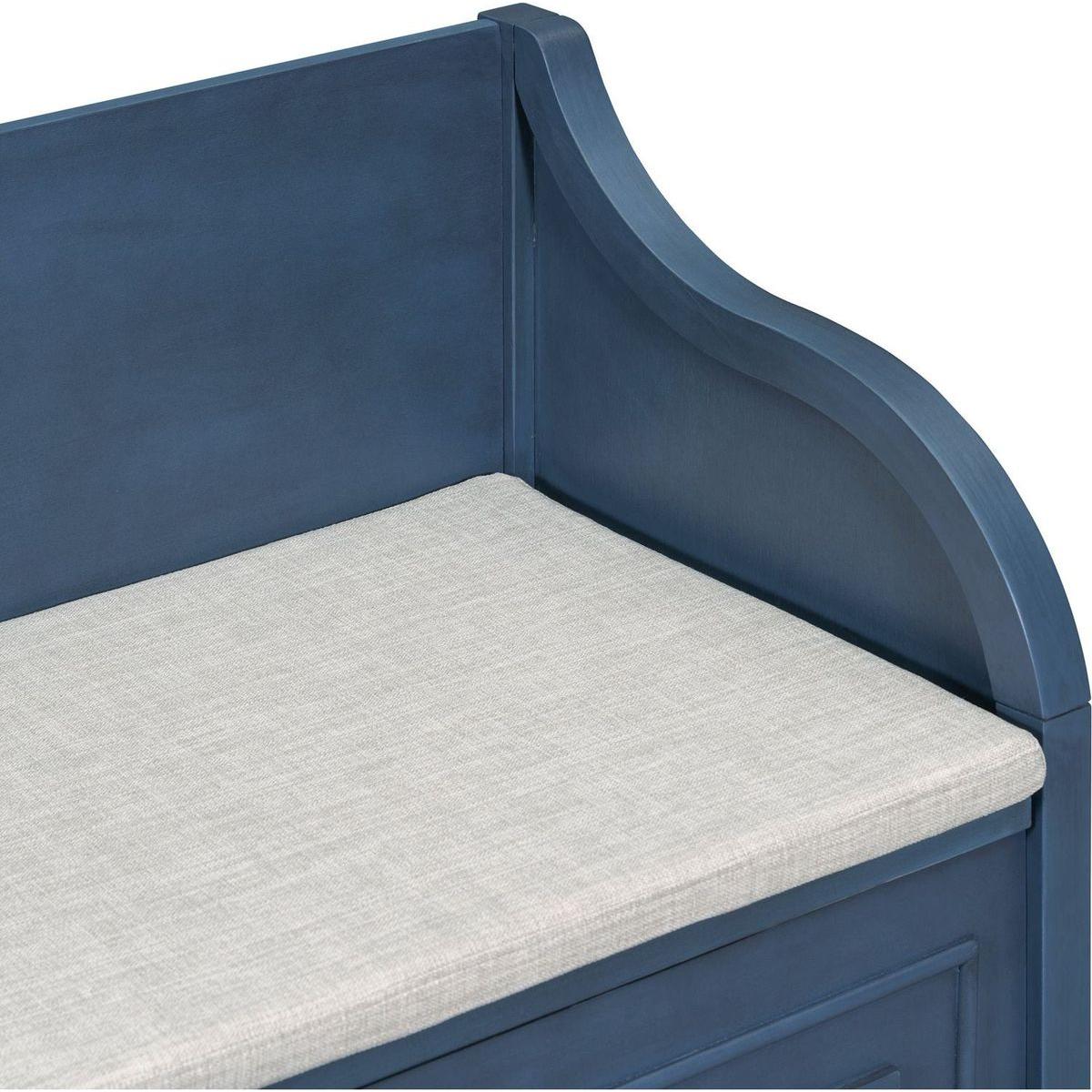 Rustic Style Solid wood Entryway Multifunctional Storage Bench with Safety Hinge (Antique Navy+ Beige)