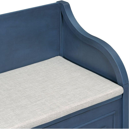 Rustic Style Solid wood Entryway Multifunctional Storage Bench with Safety Hinge (Antique Navy+ Beige)