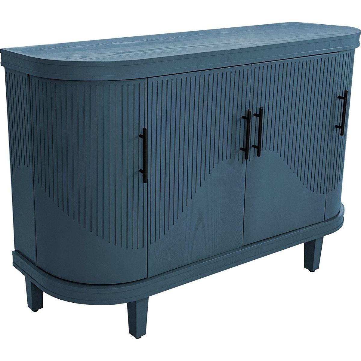 Modern Curved Sideboard 47.2-Inch Decorative Storage Cabinet Wooden Console Table Coffee Bar Cabinet with 4 Doors and Adjustable Interior Shelves for Living Room, Kitchen, Bedroom, Hallway (Blue)