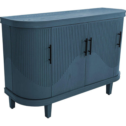 Modern Curved Sideboard 47.2-Inch Decorative Storage Cabinet Wooden Console Table Coffee Bar Cabinet with 4 Doors and Adjustable Interior Shelves for Living Room, Kitchen, Bedroom, Hallway (Blue)