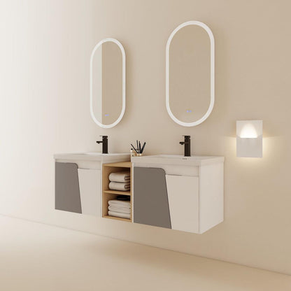 60 Inch Wall-Mounted Bathroom Vanity With Sink,, and A Small Storage Shelves (KD-Packing)