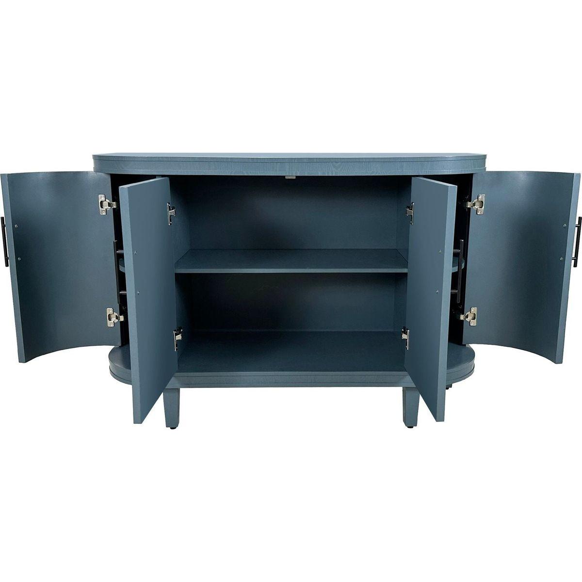 Modern Curved Sideboard 47.2-Inch Decorative Storage Cabinet Wooden Console Table Coffee Bar Cabinet with 4 Doors and Adjustable Interior Shelves for Living Room, Kitchen, Bedroom, Hallway (Blue)