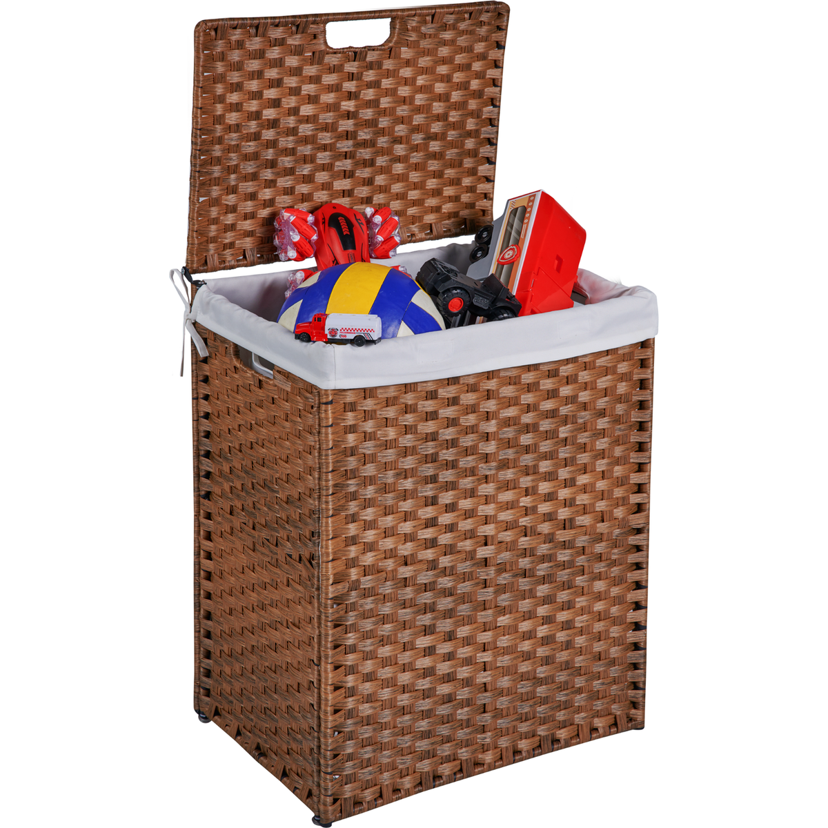 Laundry Hamper With Lid PE Rattan Powder Coating Frame Clothes Hampers with 02 Removable Bags, 100L, Brown Color