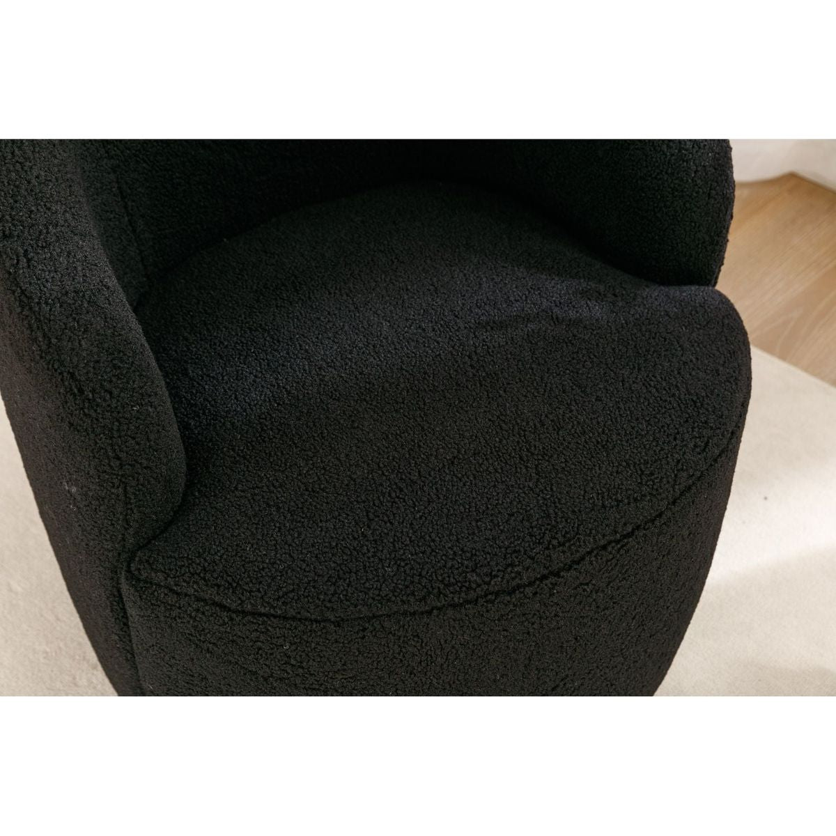 Teddy Fabric Swivel Accent Armchair Barrel Chair With Black Powder Coating Metal Ring,Black