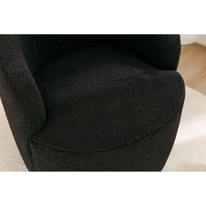 Teddy Fabric Swivel Accent Armchair Barrel Chair With Black Powder Coating Metal Ring,Black