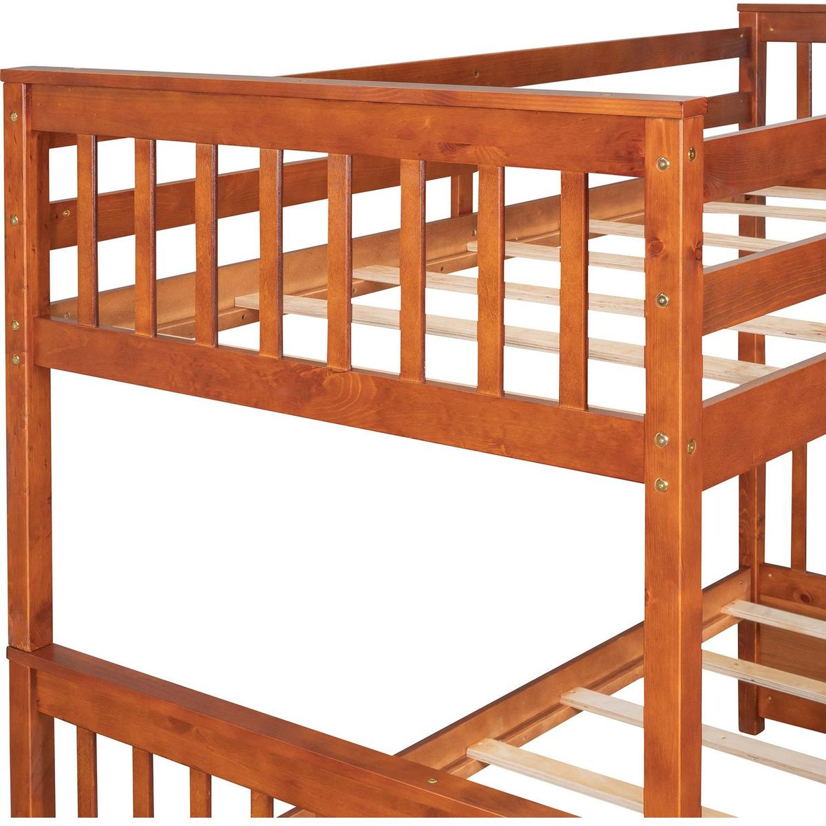 Twin-Over-Full Bunk Bed with Ladders and Two Storage Drawers (Walnut) { o