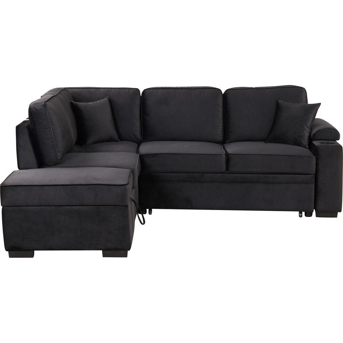 87.4" Sleeper Sofa Bed,2 in 1 Pull Out sofa bed L Shape Couch with Storage Ottoman for Living Room,Bedroom Couch and Small Apartment, Black