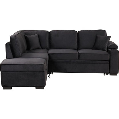 87.4" Sleeper Sofa Bed,2 in 1 Pull Out sofa bed L Shape Couch with Storage Ottoman for Living Room,Bedroom Couch and Small Apartment, Black