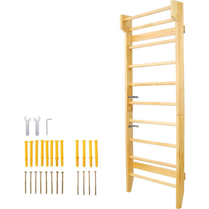 Gymnastics Wood Stall Bar, Multi-use Swedish Ladder- Wall Mounted Pull Up Bar-Physical Therapy for Stretching and Various Exercises,Indoor Home Gym Workout Yoga