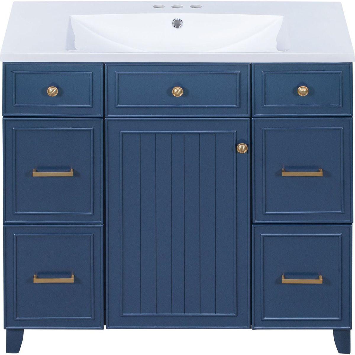 36" Bathroom Vanity Cabinet with Sink Top Combo Set, Navy Blue, Single Sink, Shaker Cabinet with Soft Closing Door and Drawer