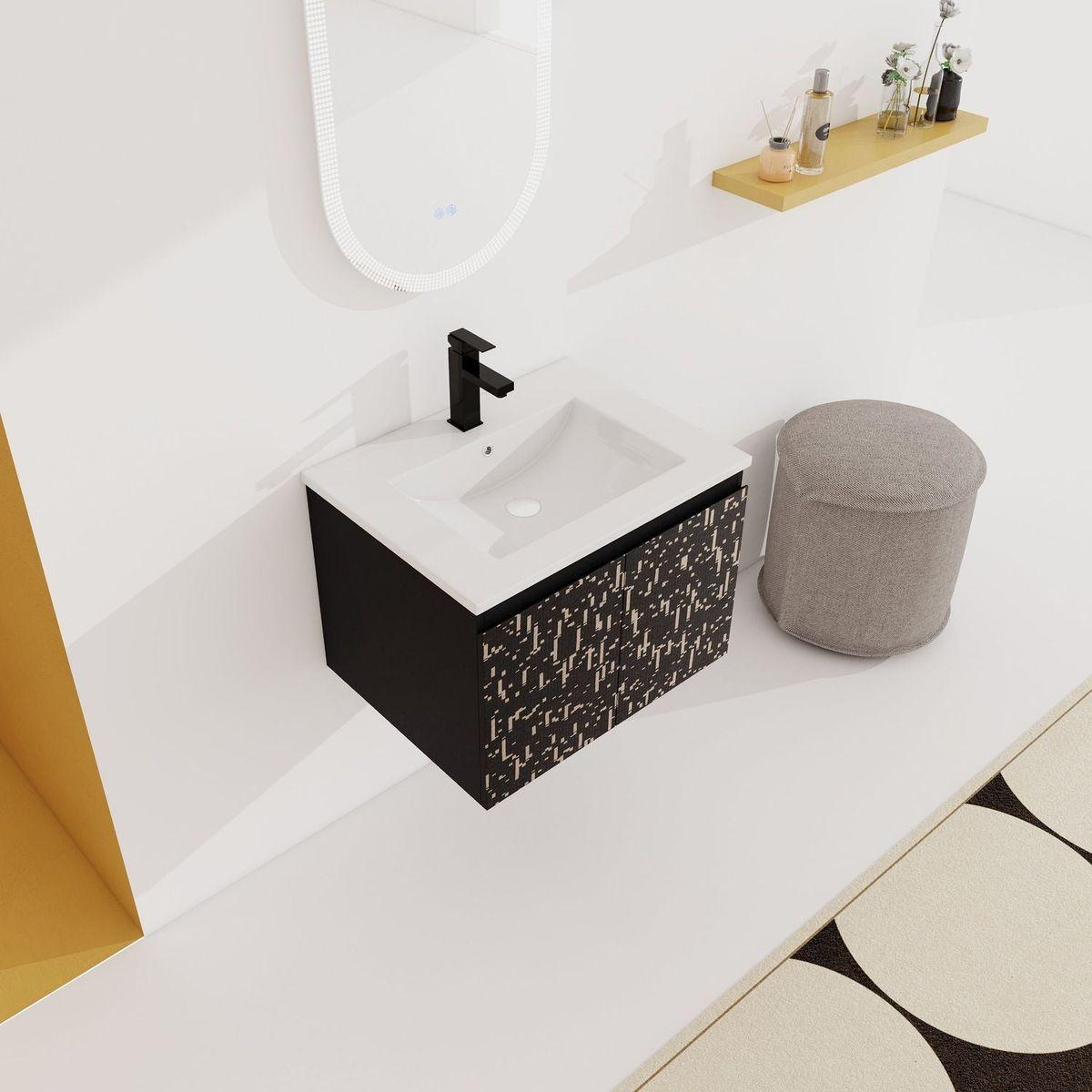 24" Floating Wall-Mounted Bathroom Vanity With Ceramics Sink & Soft-Close Cabinet Door, KD-Package