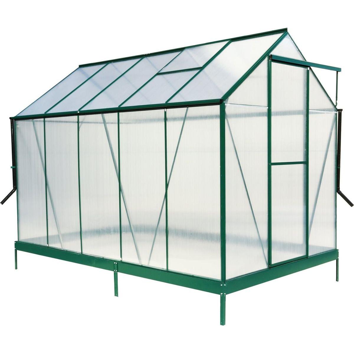 6.3'x10.2'x7' Polycarbonate Greenhouse, Heavy Duty Outdoor Aluminum Walk-in Green House Kit with Rain Gutter, Vent and Door for Backyard Garden, color green