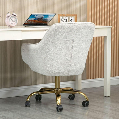 360 Beige Boucle Fabric Swivel Chair With High Back, Adjustable Working Chair With Golden Color Base